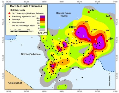 "Figure 5 ??? MAP SHOWING GRADE X THICKNESS OF MINERALIZED INTERSECTIONS USING A 0.3% Cu CUT-OFF GRADE (CNW Group|Trilogy Metals Inc.)"