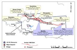 Figure 1. Location of Historic Resources at the Ambler VMS Belt (CNW Group|Trilogy Metals Inc.)