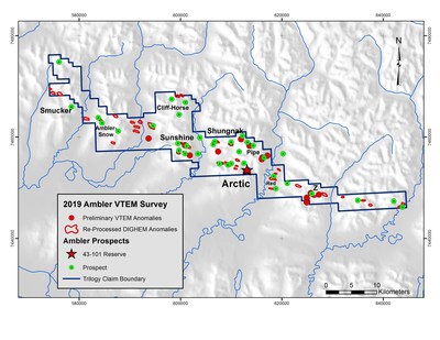 Figure 1. Location of Anomalous VTEM and ZTEM within the Ambler VMS Belt (CNW Group|Trilogy Metals Inc.)