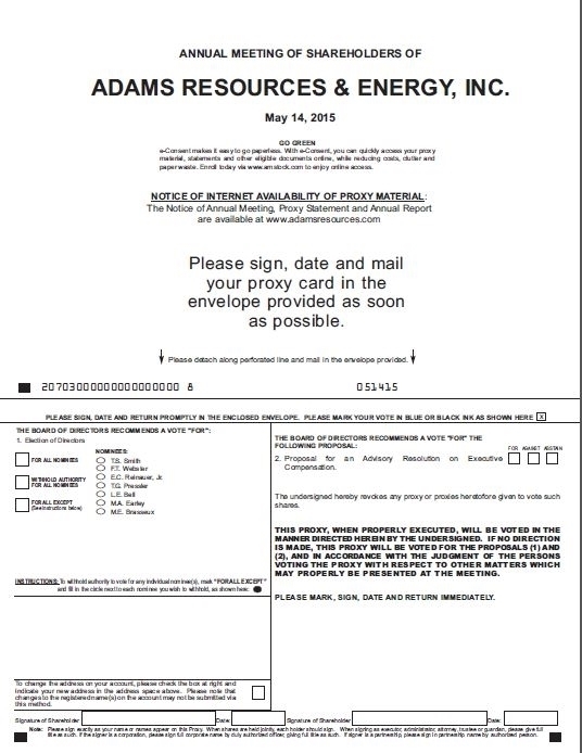 Adams Resources Proxy Card Pg 1