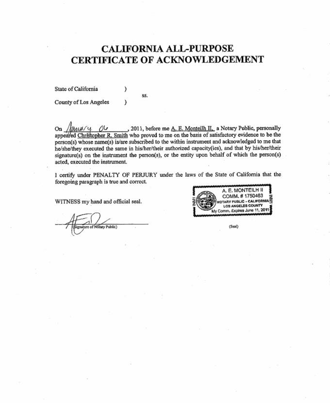 Some info about California All Purpose Acknowledgement