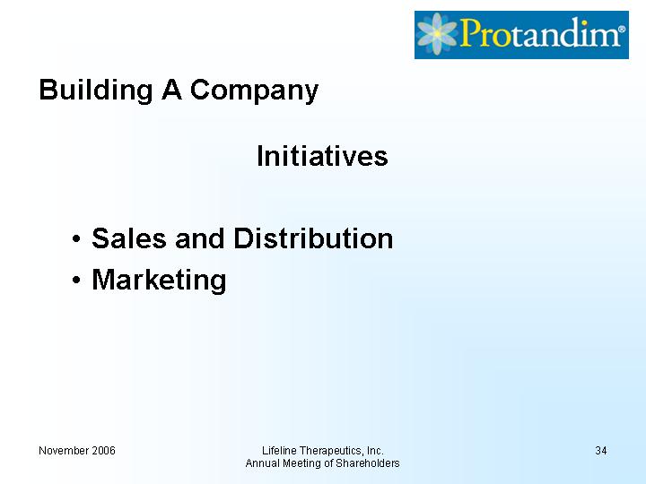 Building A CompanyInitiativesSales and DistributionMarketing