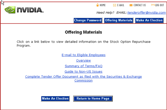 Screen Shots of NVIDIA Offer Website