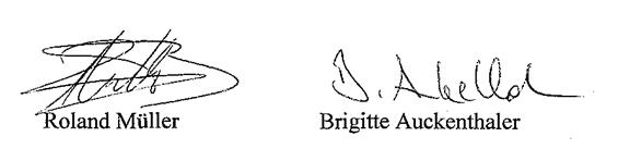 signatures of Roland Muller and Brigitte Auckenthaler