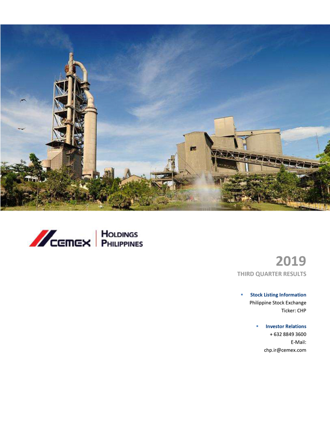 Third Quarter 19 Results For Cemex Holdings Philippines Inc