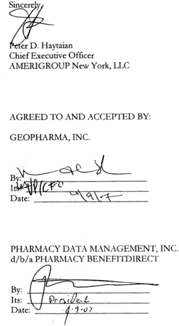 9 agreement letters by bound TERMINATION Inc. AGREEMENT by GeoPharma,