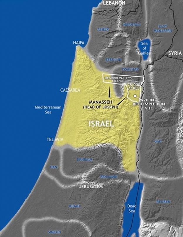 A map of israel with a yellow area  Description automatically generated