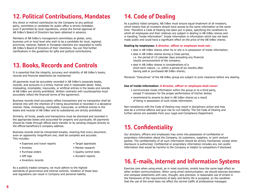 Anheuser Busch Inbev Code Of Business Conduct