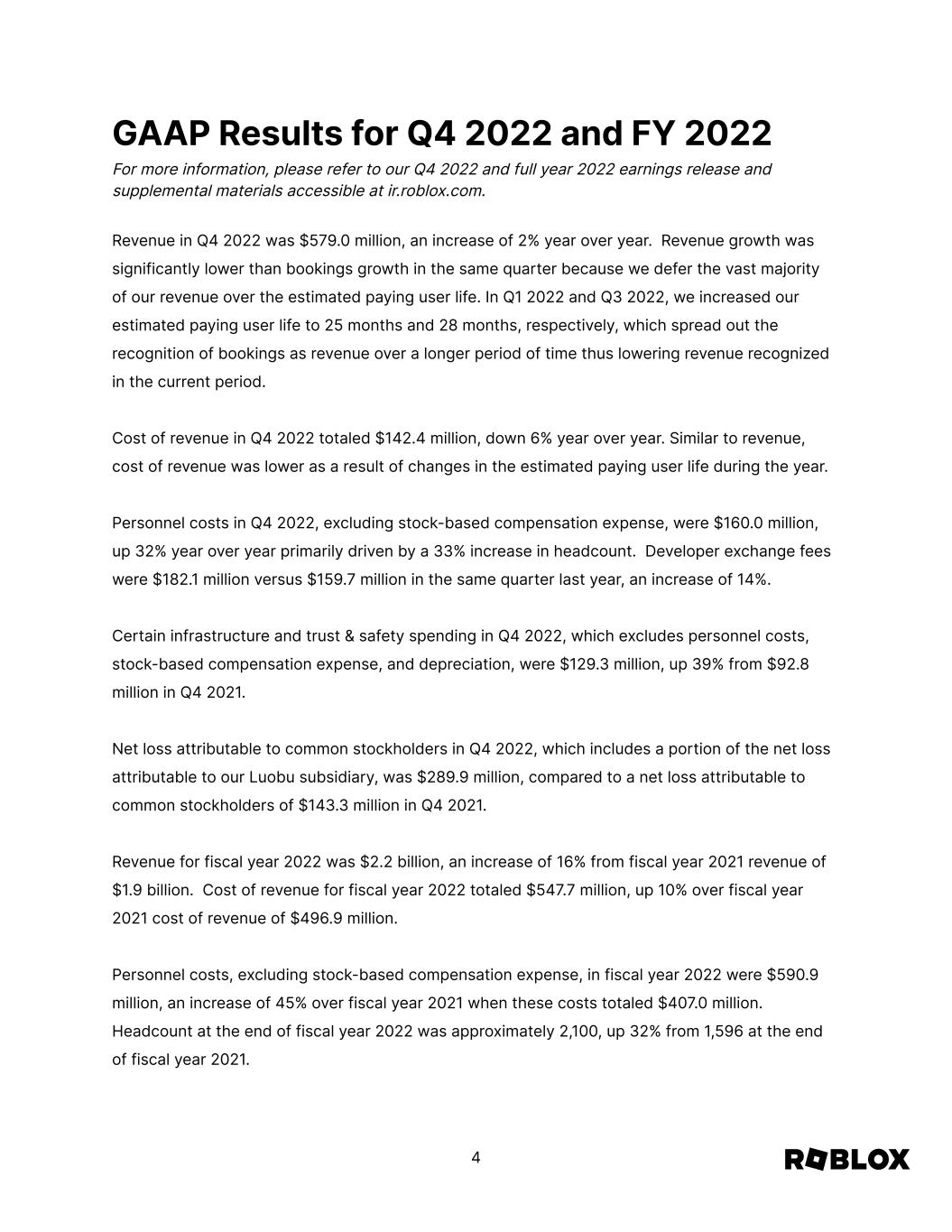 Roblox Corp - Shareholder Letter Q4 2021 FY 2021 February 15, 2022 Exhibit  99.2 To Our Shareholders: This is our first report on full year financial  results as a public company. Last