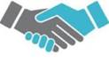 A handshake with blue and grey colors

Description automatically generated