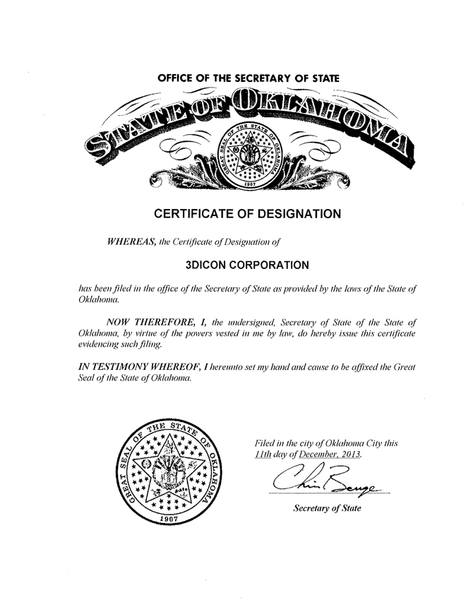 CERTIFICATE OF DESIGNATION OF PREFERENCES RIGHTS AND LIMITATIONS OF