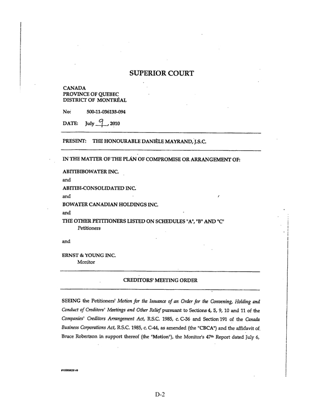 Notice of Meeting and Information Circular Pertaining to Plan of  Reorganization