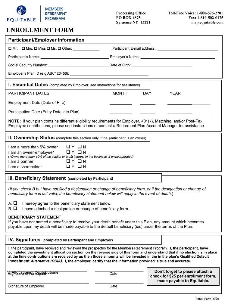 Members Retirement Program Enrollment Form