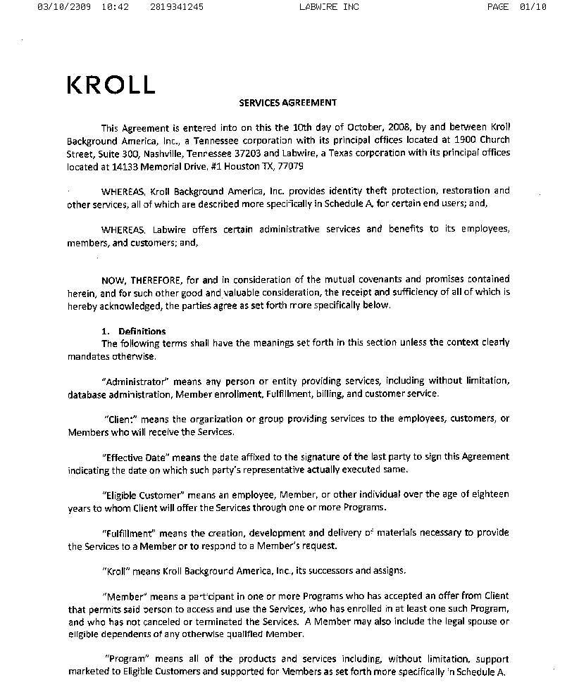 Service Agreement page 1