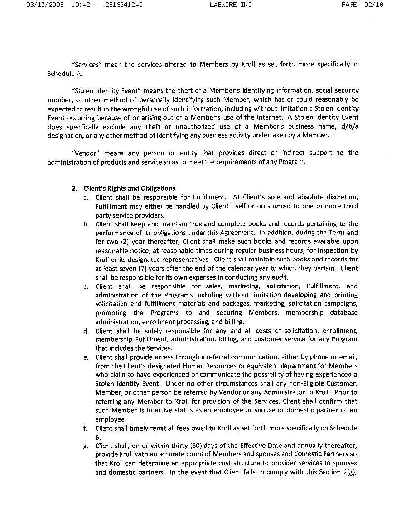 Service Agreement page 2