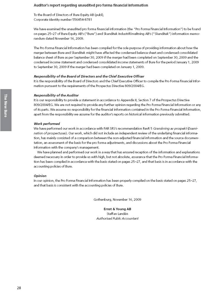 EX-99.1 2 a09-33651_1ex99d1.htm INFORMATION DOCUMENT Exhibit 99.1  Information to the shareholders of Bure Equity AB (publ) and Skanditek  Industriförvaltning AB (publ) regarding merger of the companies This  document describes the statutory ...