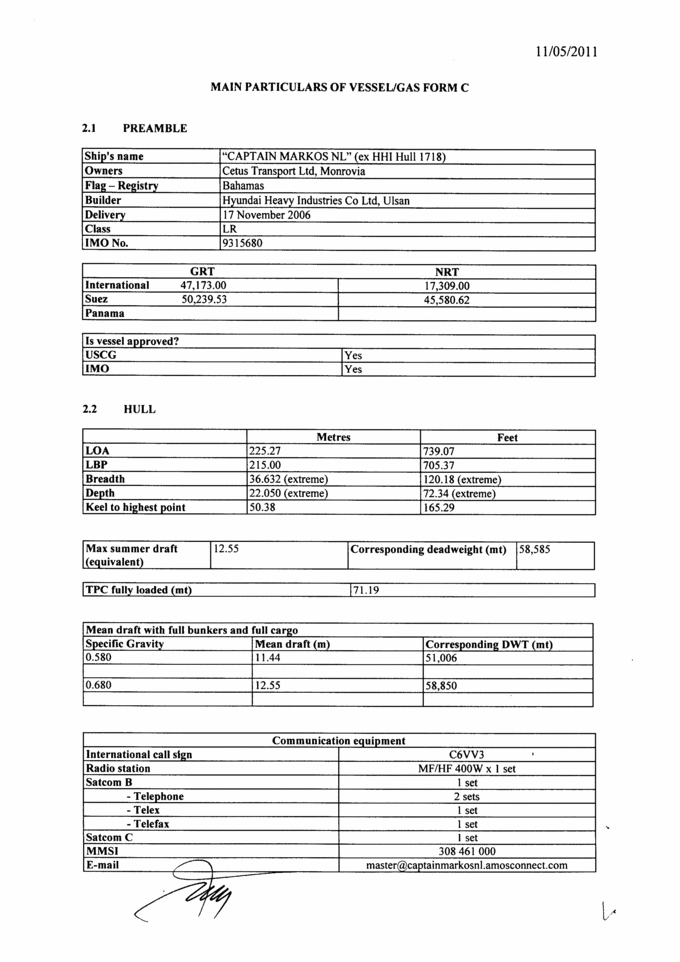 11 05 2011 main particulars of vessel gas form c 2 1 