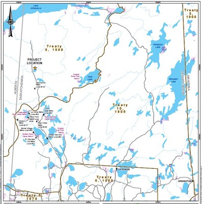 Map 1: Rook I Project location and communities (CNW Group|NexGen Energy Ltd.)
