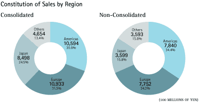 (CONSTITUTION OF SALES BY REGION PIE CHARTS)