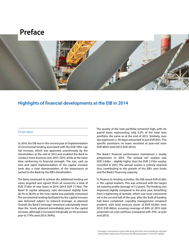 FINANCIAL REPORT FOR 2014 OF THE EUROPEAN INVESTMENT BANK