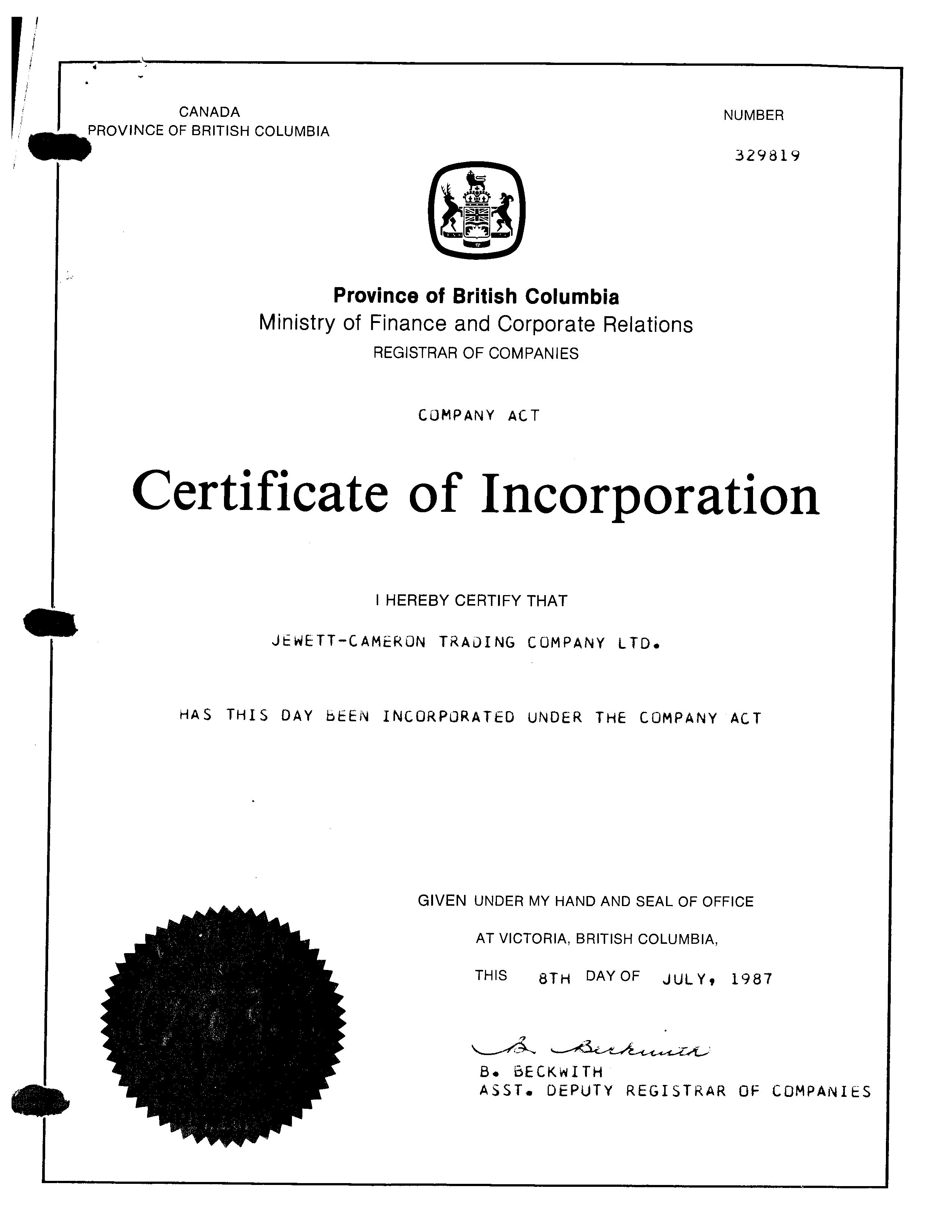 Certificate Of Incorporation Concorde Construction My XXX