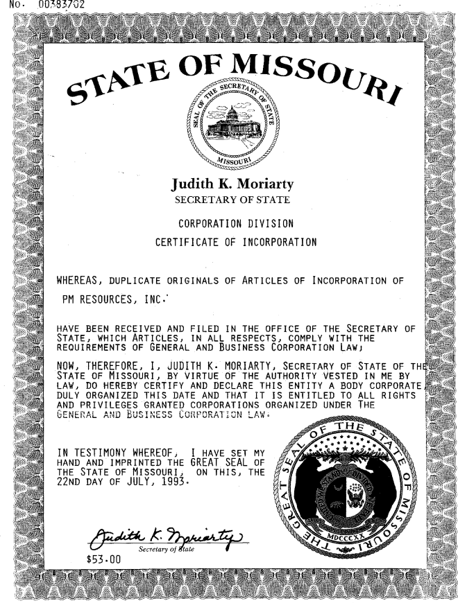 (CERTIFICATE OF INCORPORATION)