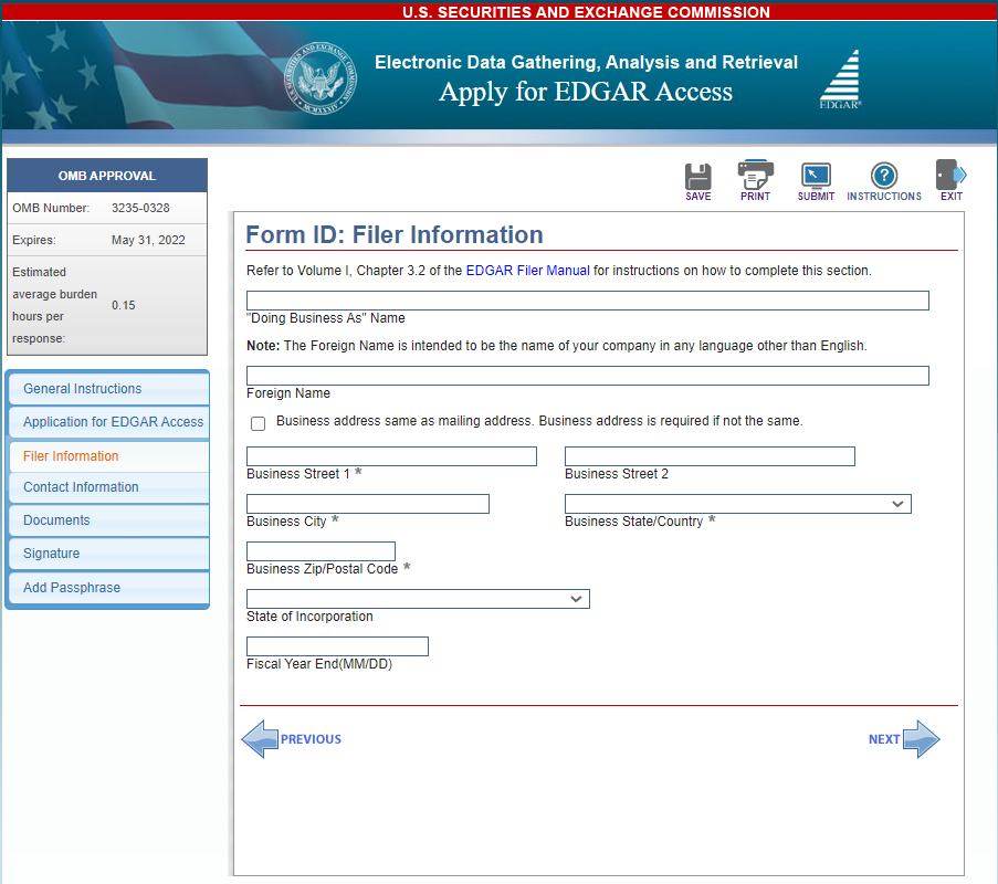 SEC.gov | Prepare and submit my Form ID application