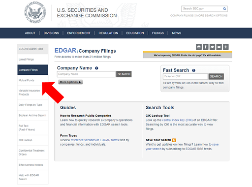 Sec Gov Using Edgar To Research Investments - image showing edgar search tools