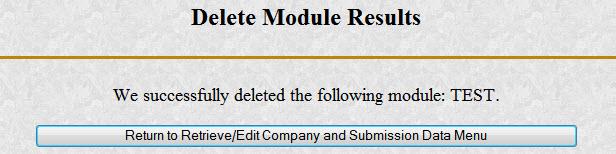 Screenshot of delete module results page