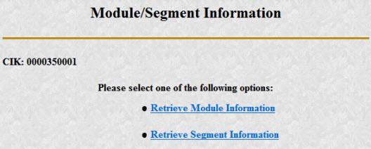 Screenshot of module/segment information page featuring options to retrieve module information and retrieve segment information