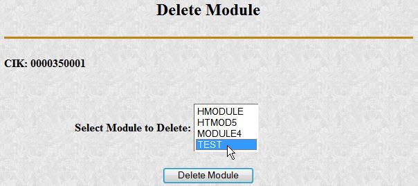 Screenshot of delete module page featuring option to delete a module