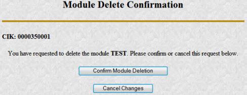 Screenshot of module delete confirmation page to confirm or cancel module deletion