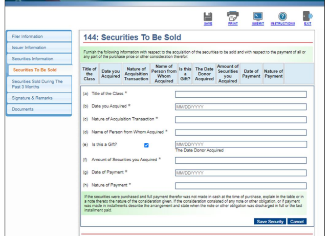 SEC gov Form 144 Resources For Filing Electronically