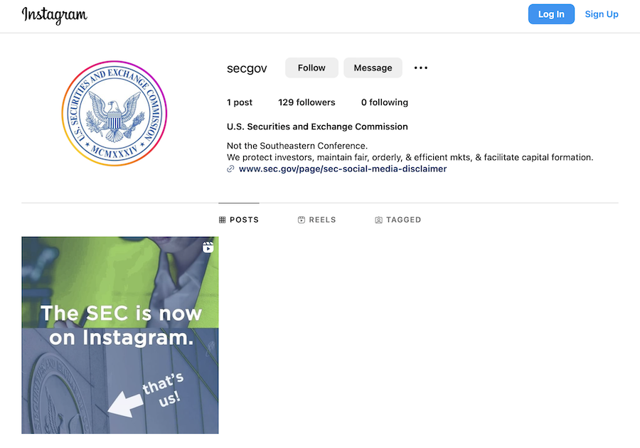 screenshot of the SEC's Instagram page