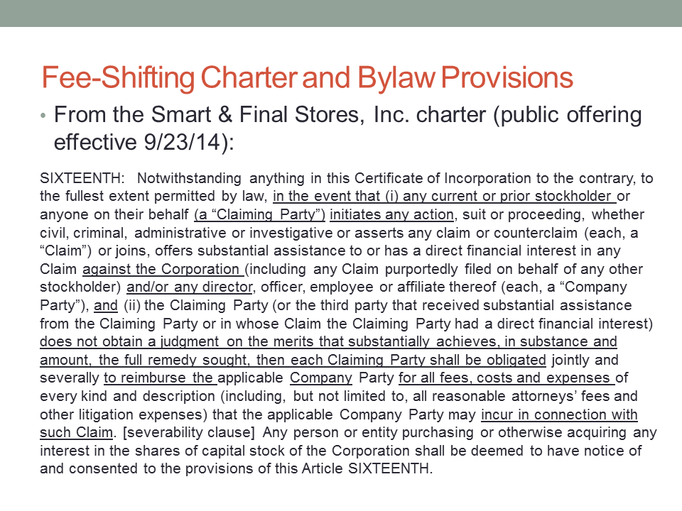 Fee-Shifting Charter and Bylaw Provisions